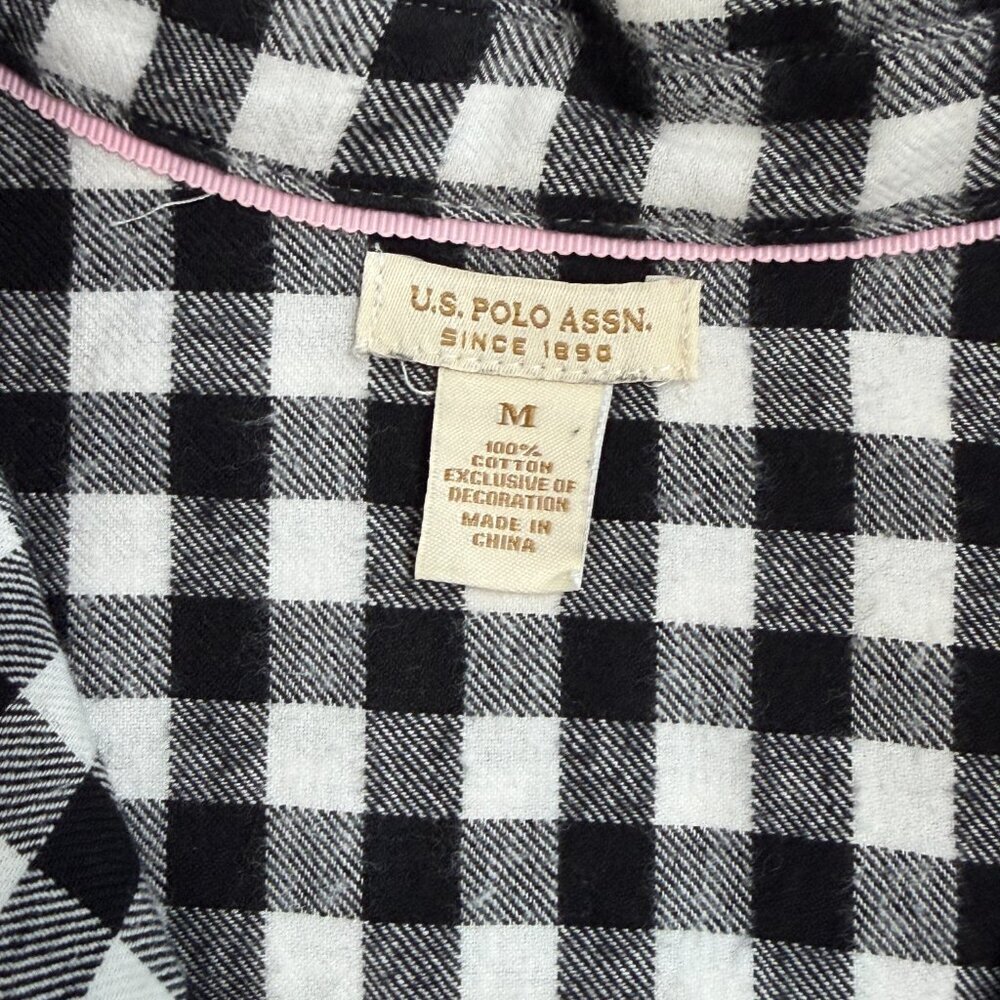 U.S. Polo Assn Women’s Black & White Gingham Flannel Shirt Medium Cotton Plaid B - Picture 2 of 4